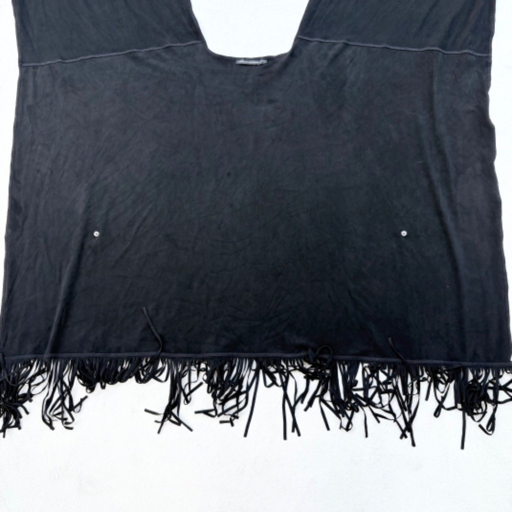 White House Black Market Black Poncho Shawl Wrap Cardigan O/S Fringe - Picture 9 of 12